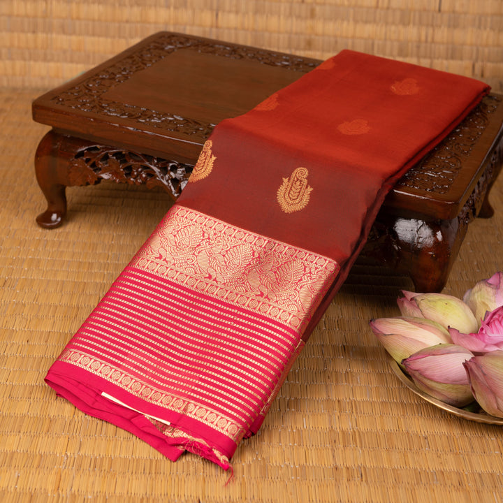 Brick maroon and French pink Pure touch silk saree