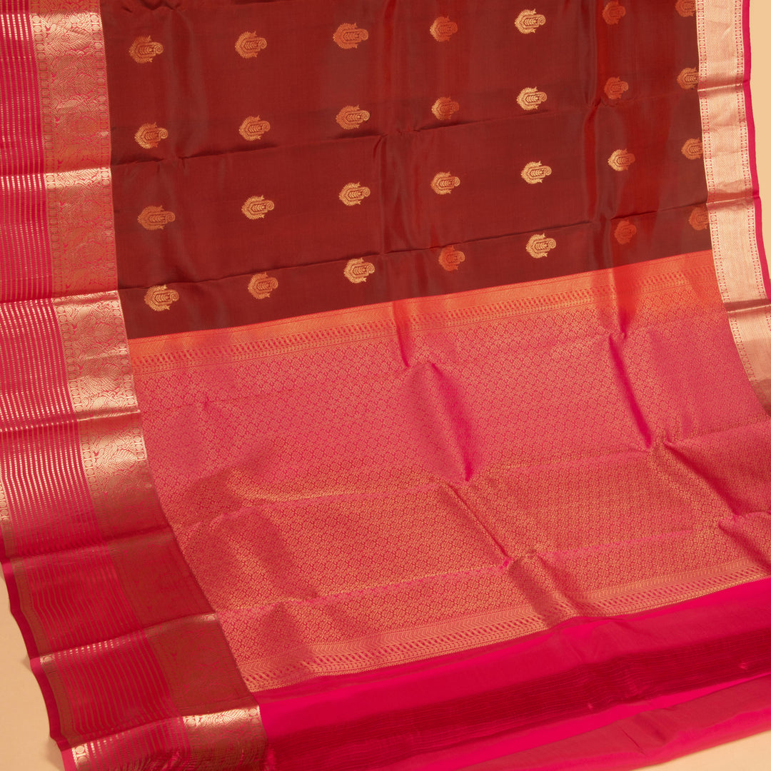 Brick maroon and French pink Pure touch silk saree