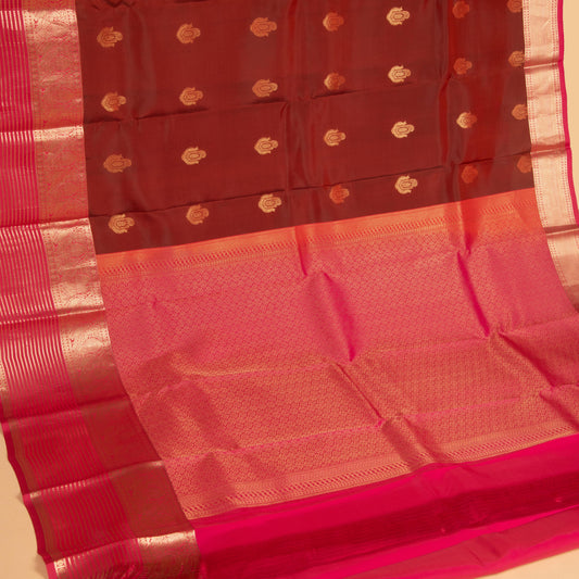 Brick maroon and French pink Pure touch silk saree
