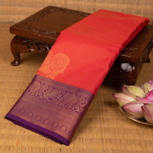 Red Orange and Purple soft silk saree