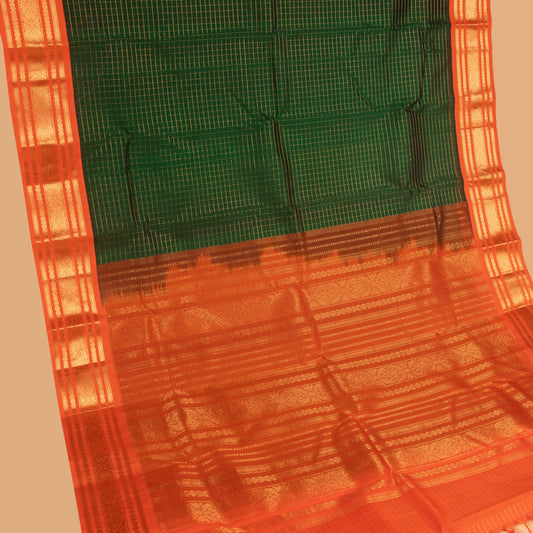 Forest Green and Bright orange silk cotton saree