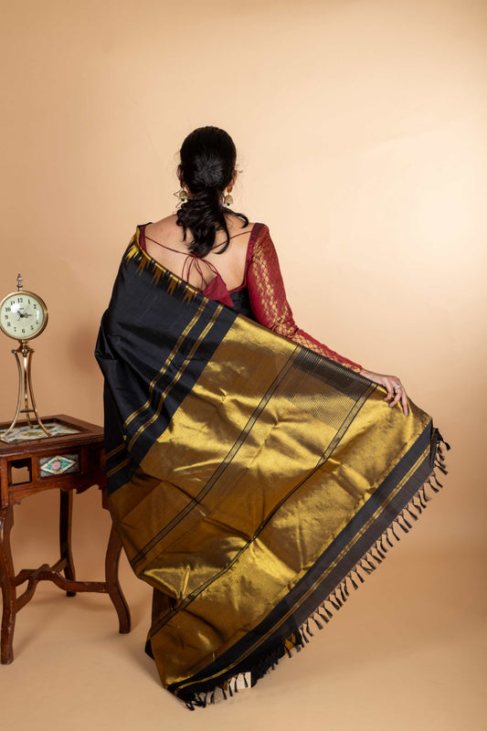 Black temple border kanjipuram silk saree