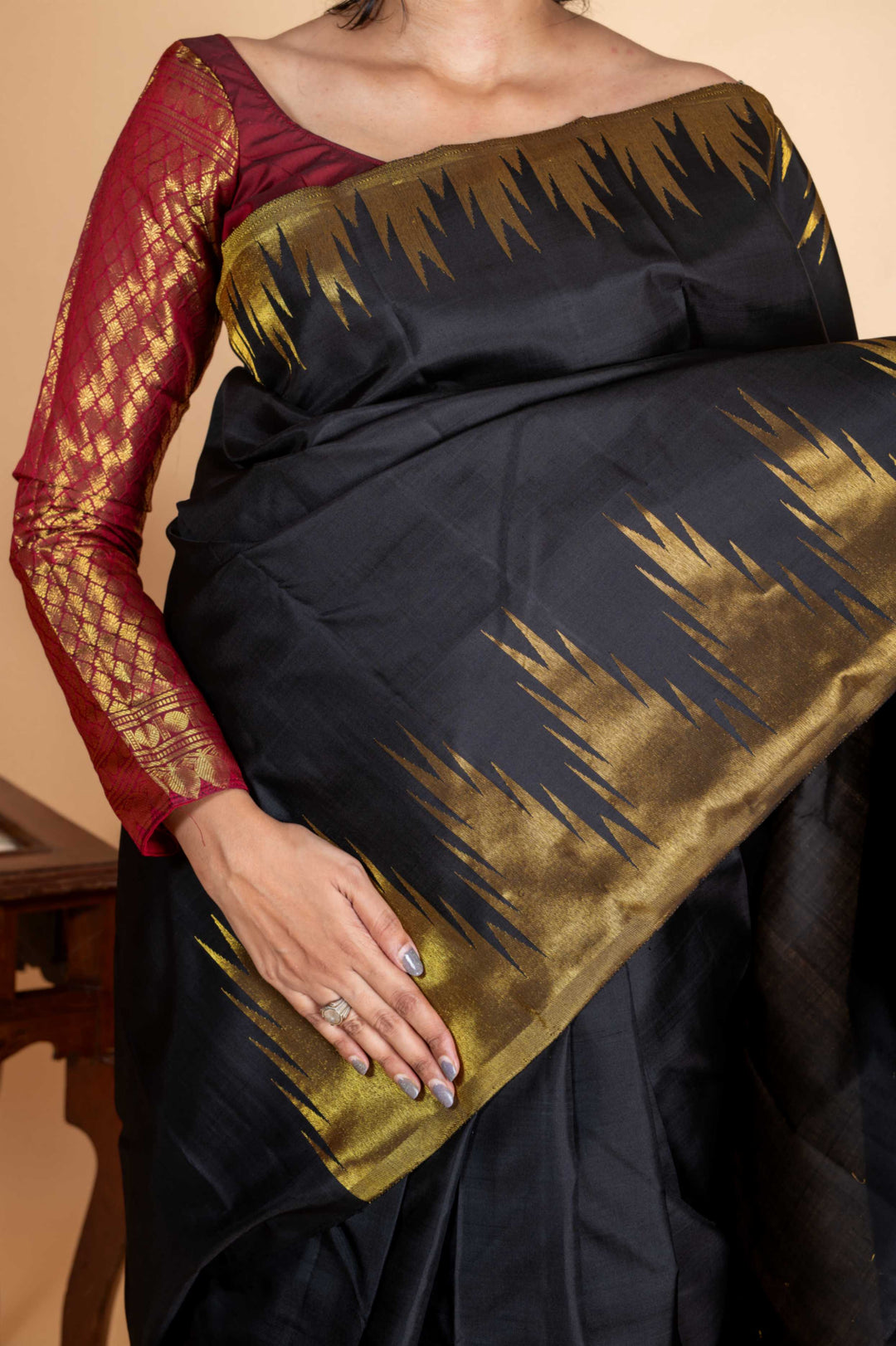 Black temple border kanjipuram silk saree