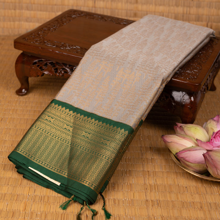 Silver grey and Forest green soft silk saree