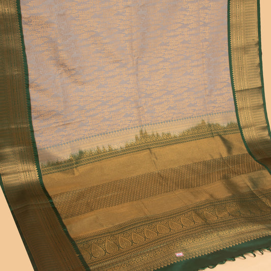 Silver grey and Forest green soft silk saree