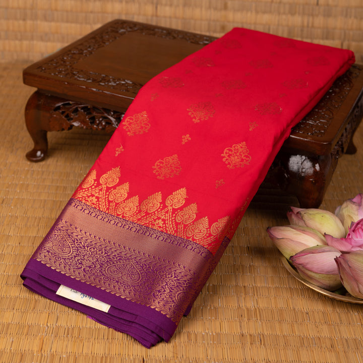 Fire engine red and Purple semi silk saree