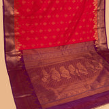 Fire engine red and Purple semi silk saree