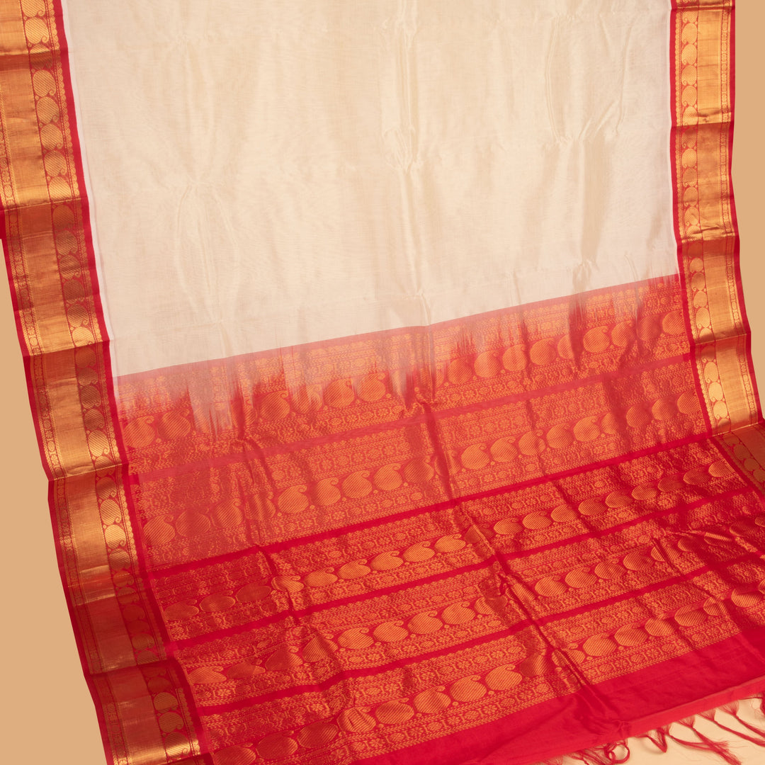 White and red silk cotton saree