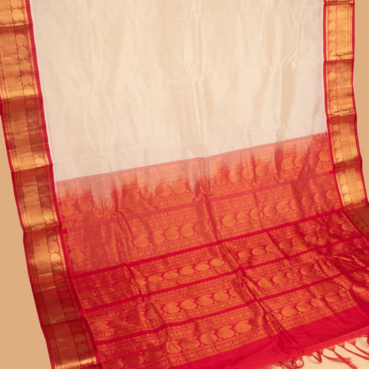 White and red silk cotton saree