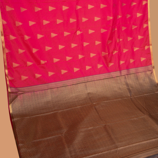 Raspberry pink and Paynes grey soft silk saree