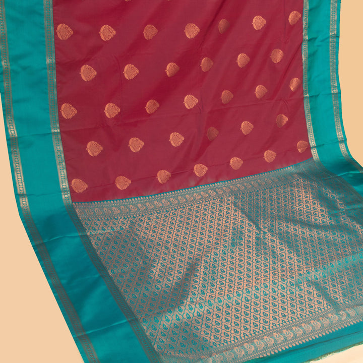 Maroon and Teal green soft silk saree