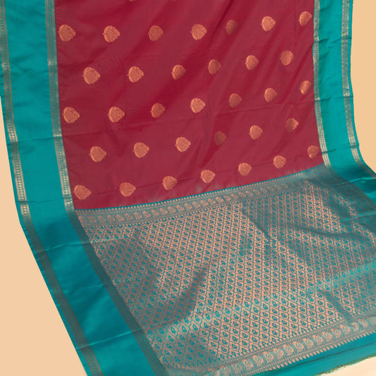 Maroon and Teal green soft silk saree
