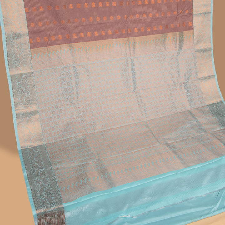 Dusky rose and Ice blue semi silk saree