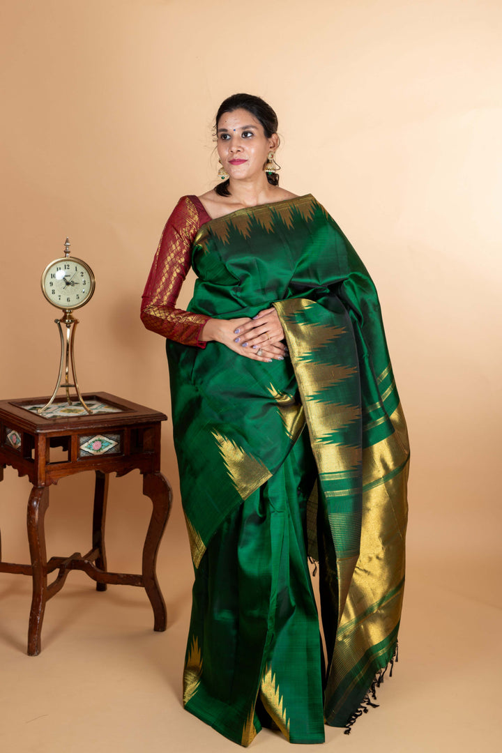 Green temple border kanjipuram silk saree