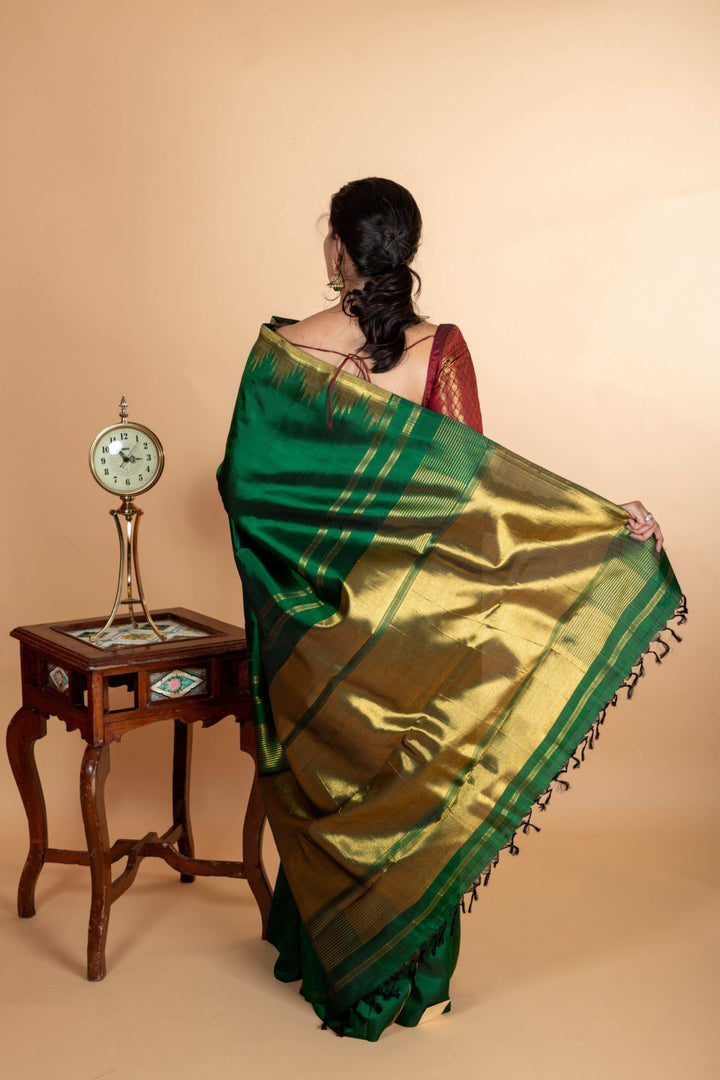Green temple border kanjipuram silk saree
