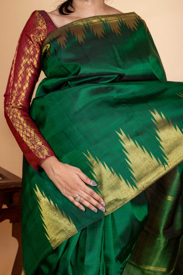 Green temple border kanjipuram silk saree
