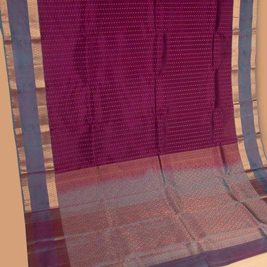 Mulberry purple and Dual tone blue pure touch silk saree