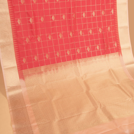 Watermelon Pink and off white Soft silk saree