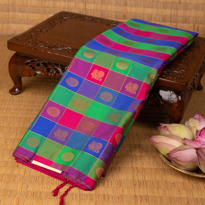 Multi colour checks soft silk saree