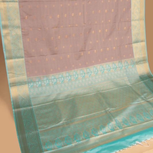 Dusky rose and Ice blue soft silk saree