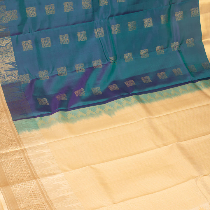 Peacock Blue and Off white pure touch silk saree