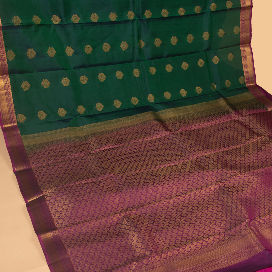 Basil green and Palatinate purple Pure Touch silk saree