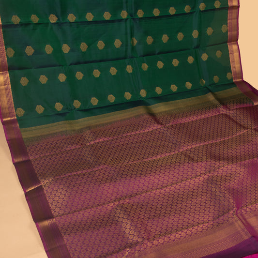 Basil green and Palatinate purple Pure Touch silk saree