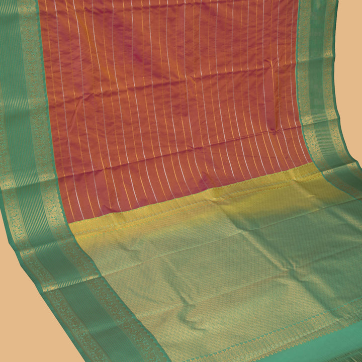 Dual tone orange and Persian green semi silk saree