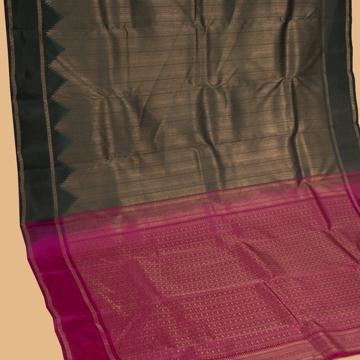 Bottle Green and Magenta Pure Touch silk saree