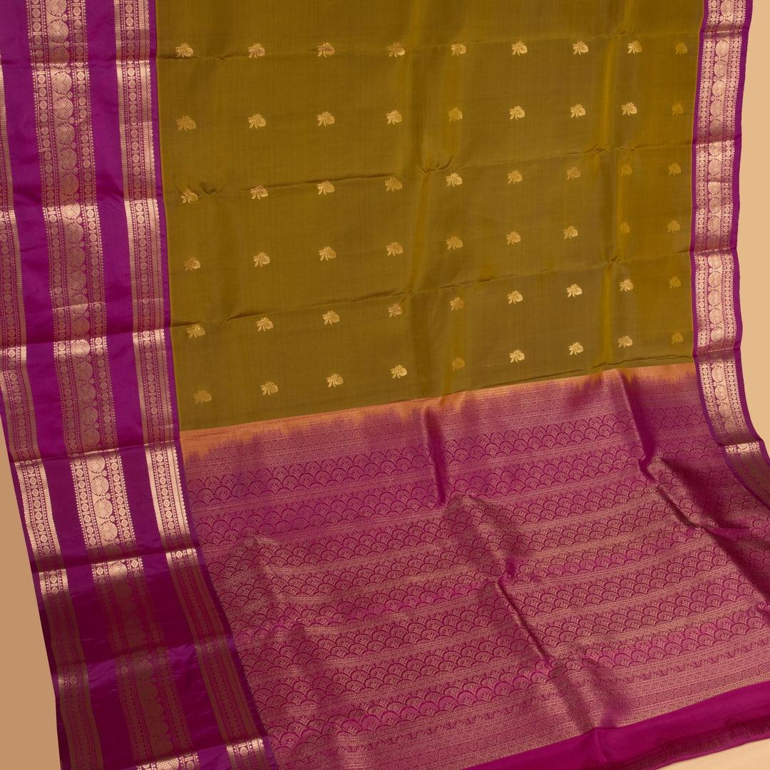 Olive green and Purple Pure Touch silk saree
