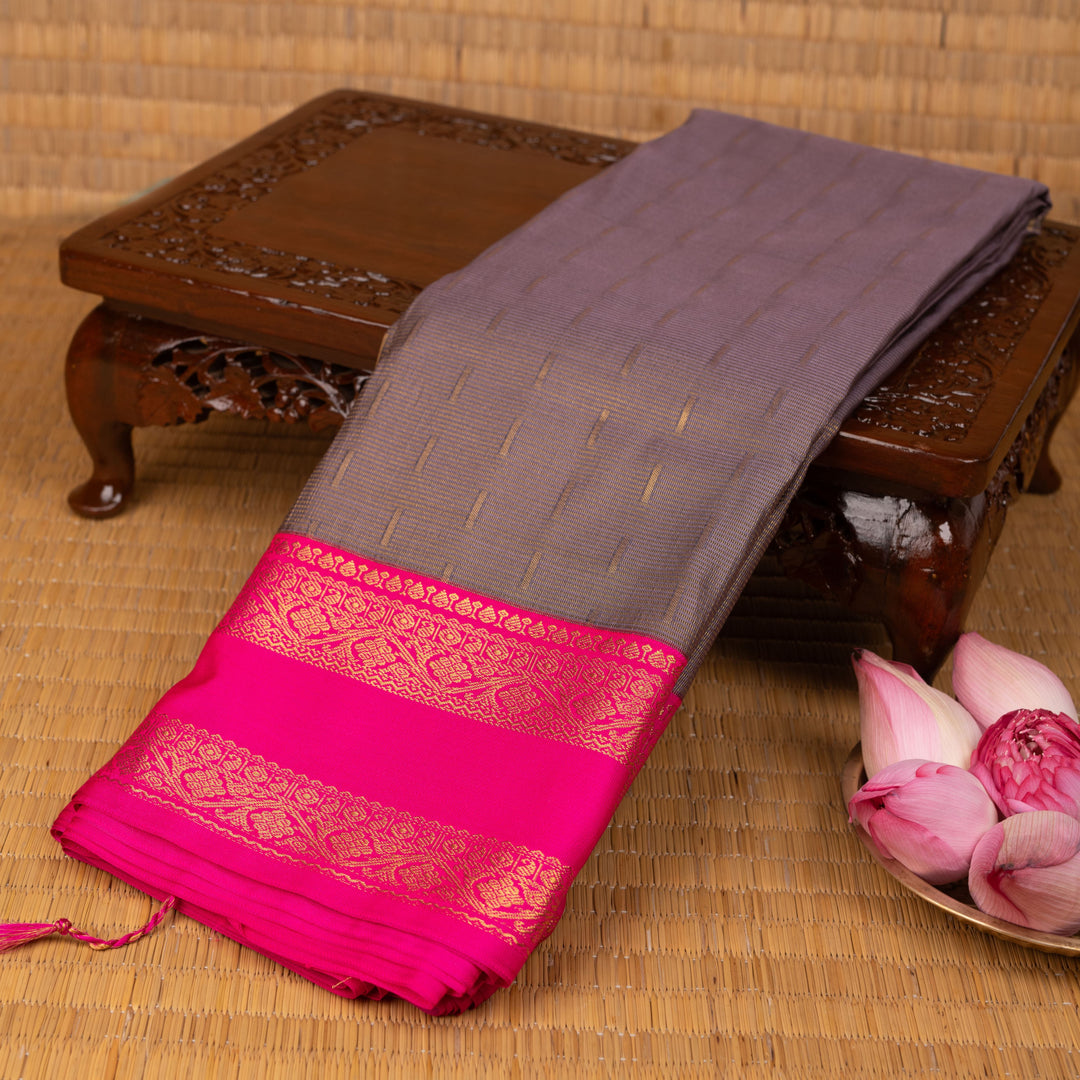 Paynes Grey and Rani pink soft silk saree