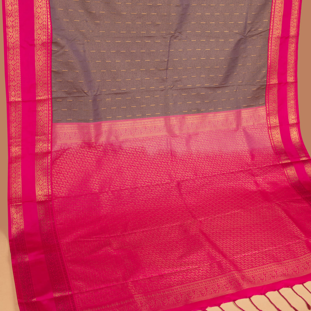 Paynes Grey and Rani pink soft silk saree