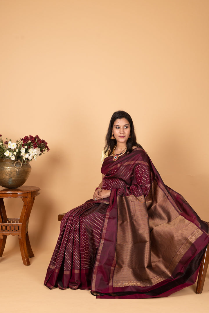 Sangria Purple Pure Kanjivaram silk saree