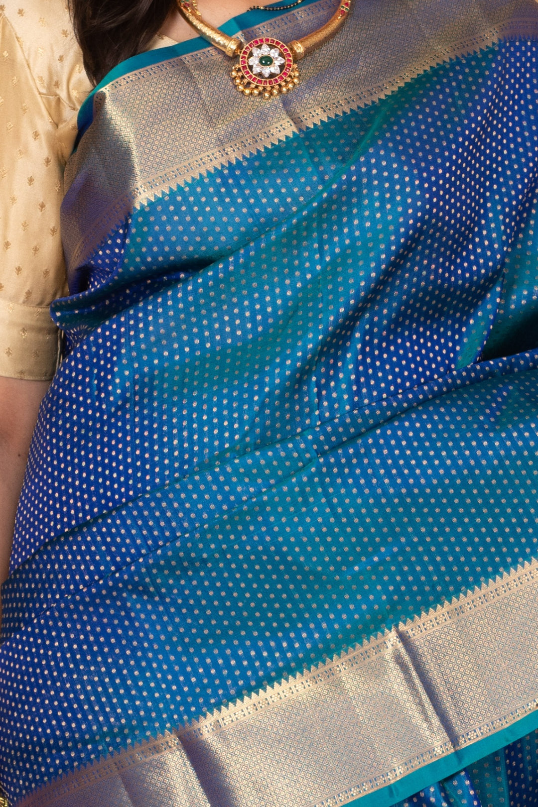 Dual tone Blue Pure Kanjivaram silk saree