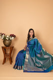 Dual tone Blue Pure Kanjivaram silk saree