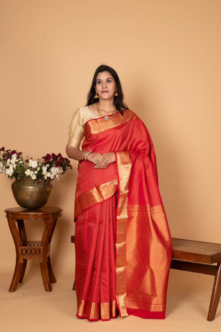 Chilli Red Pure Kanjivaram silk saree