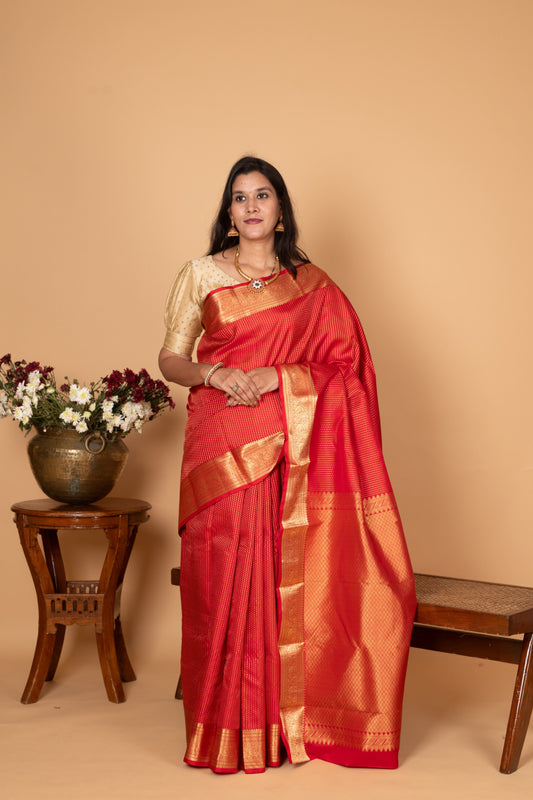Chilli Red Pure Kanjivaram silk saree