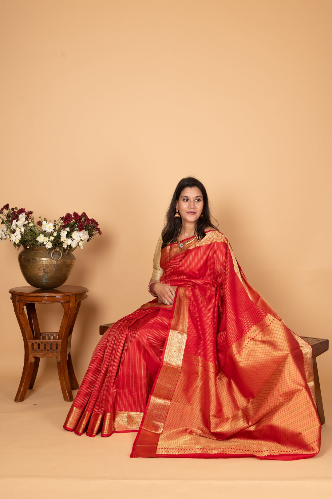 Chilli Red Pure Kanjivaram silk saree