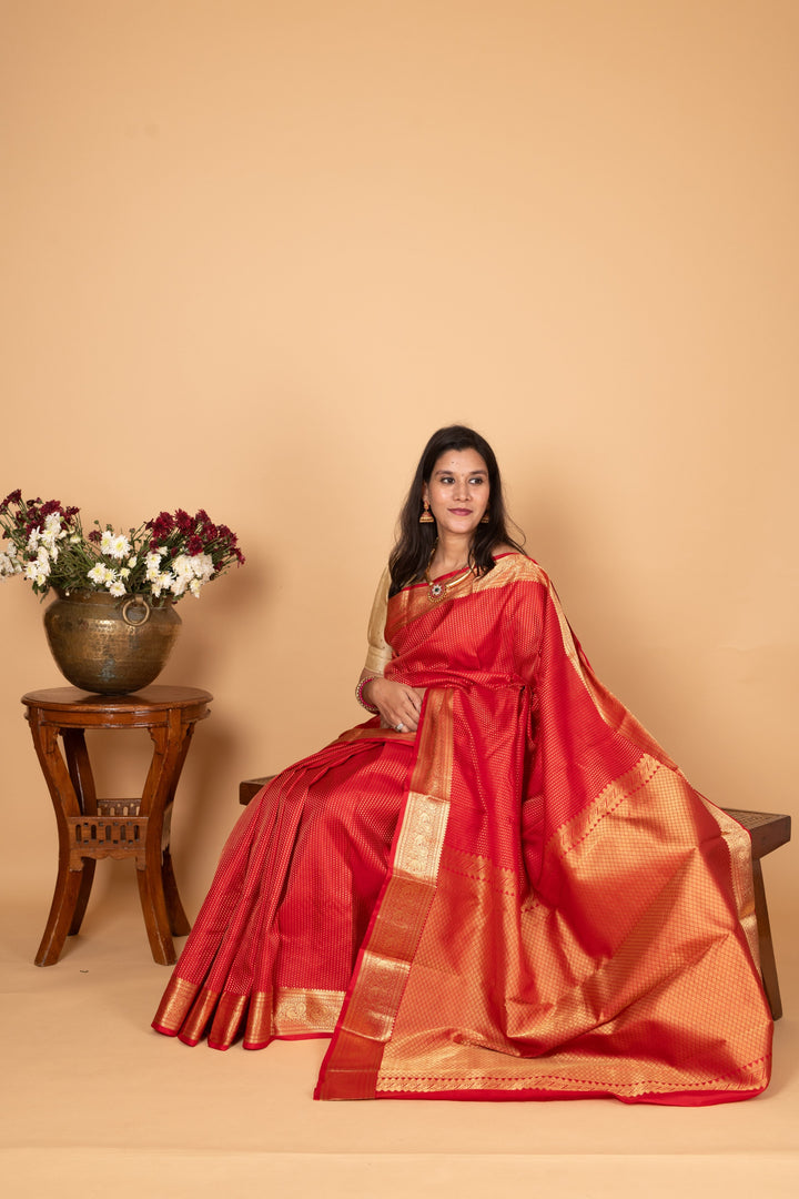 Chilli Red Pure Kanjivaram silk saree
