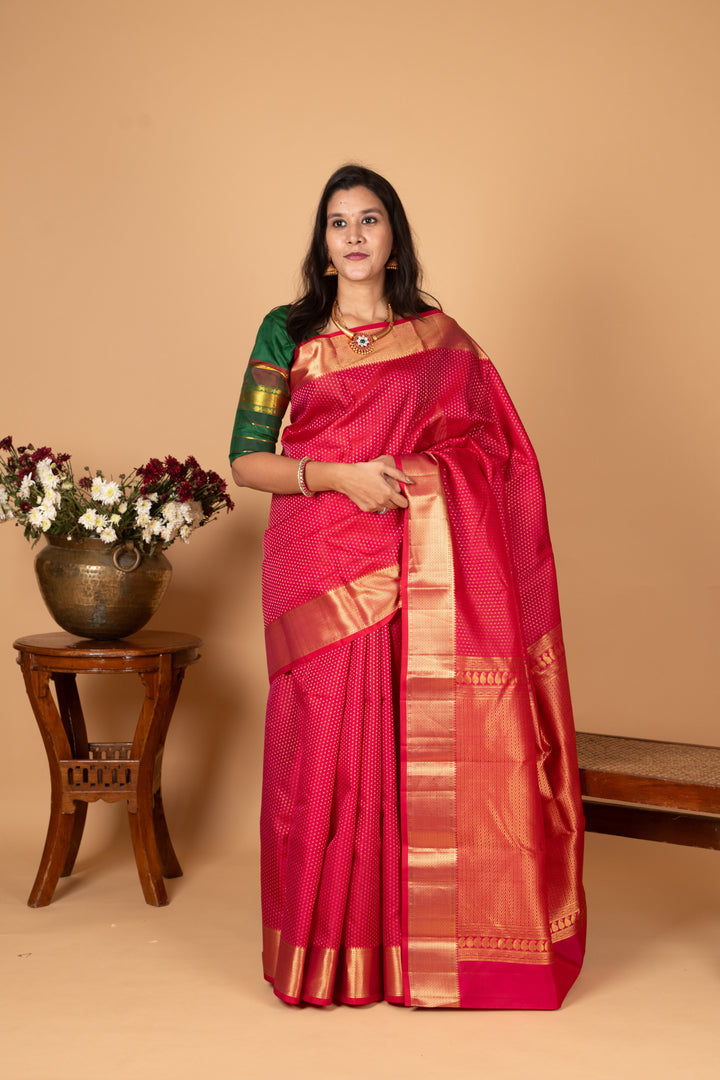 Raspberry Pink Pure Kanjivaram silk saree
