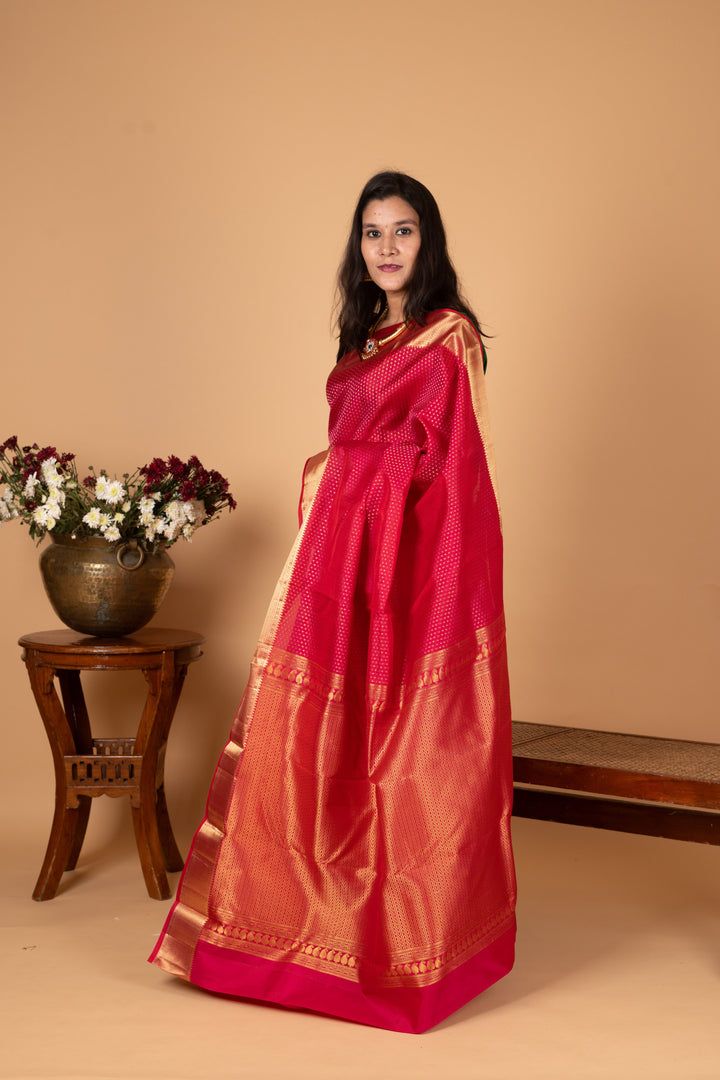 Raspberry Pink Pure Kanjivaram silk saree