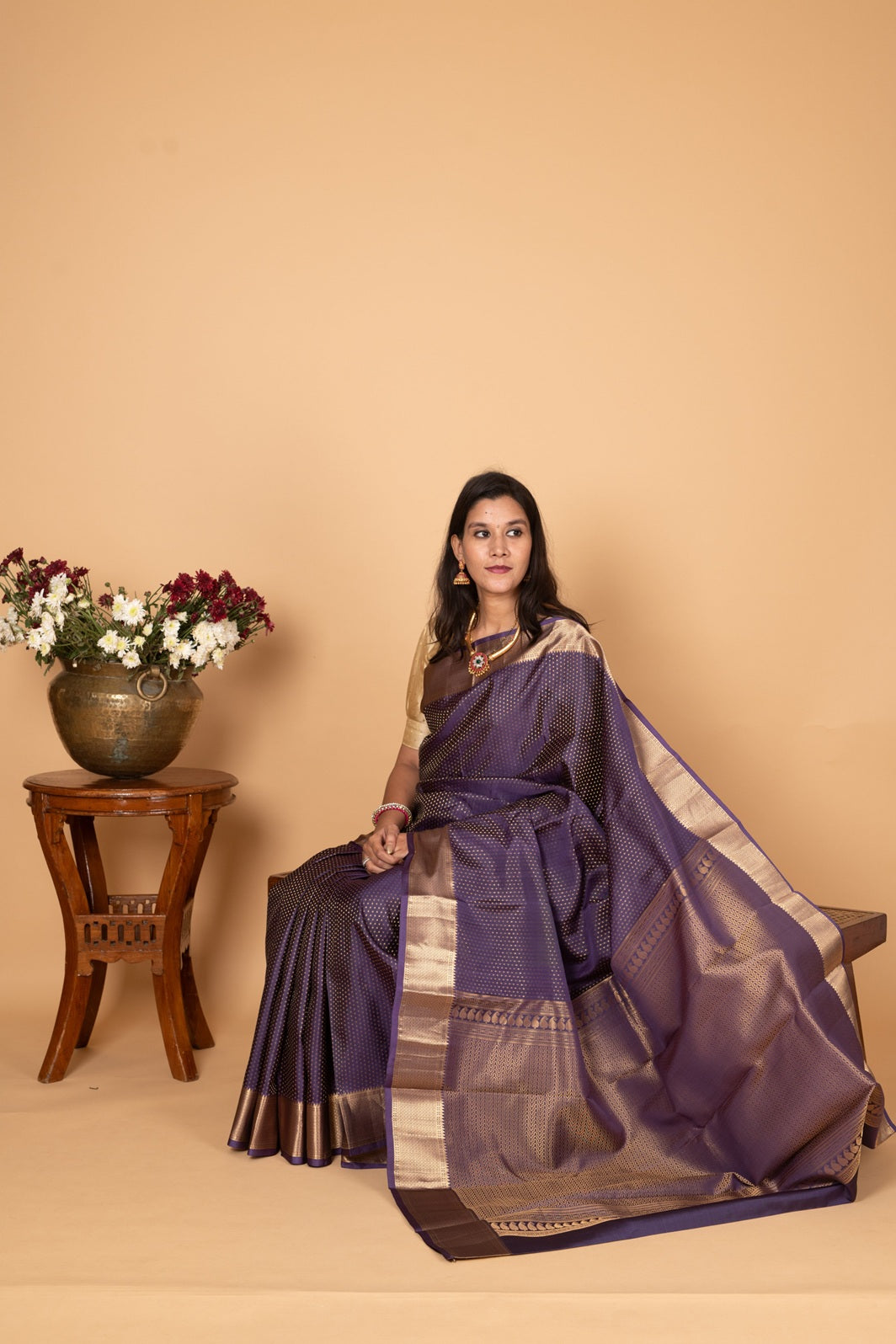 Berry Blue Pure Kanjivaram silk saree