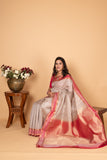 Cement Grey and Dual Tone Pink Pure Kanjivaram silk saree