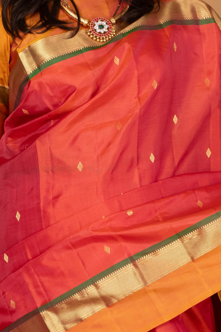Dual Tone Orange and Dual Tone Yellow Pure Kanjivaram silk saree