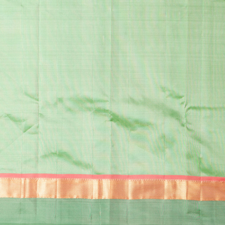 Cream white and Dual tone green Pure Kanjivaram silk saree