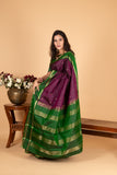 Eggplant Purple and Bottle green Pure Kanjivaram silk saree