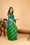 Peacock Blue and Forest green Pure Kanjivaram silk saree