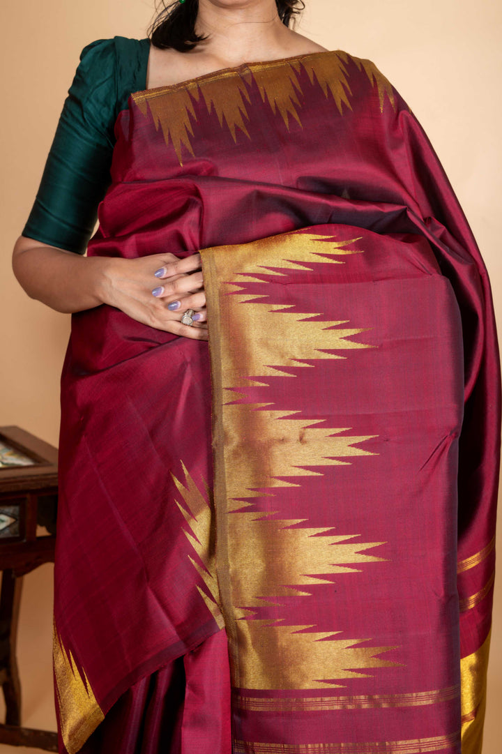 Maroon temple border kanjipuram silk saree