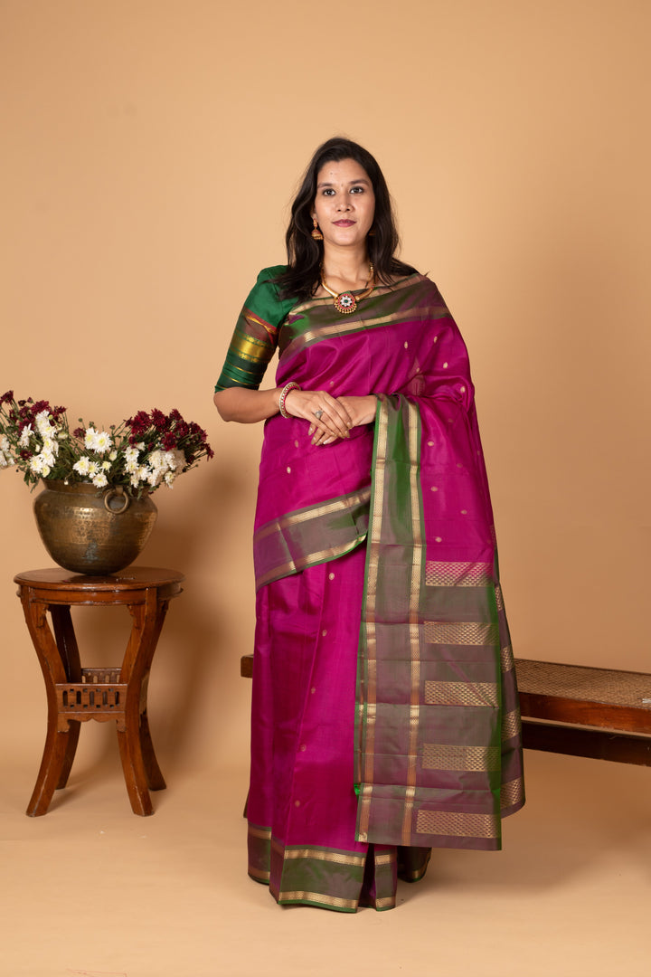 Orchid Purple and Dual tone green Pure Kanjivaram silk saree