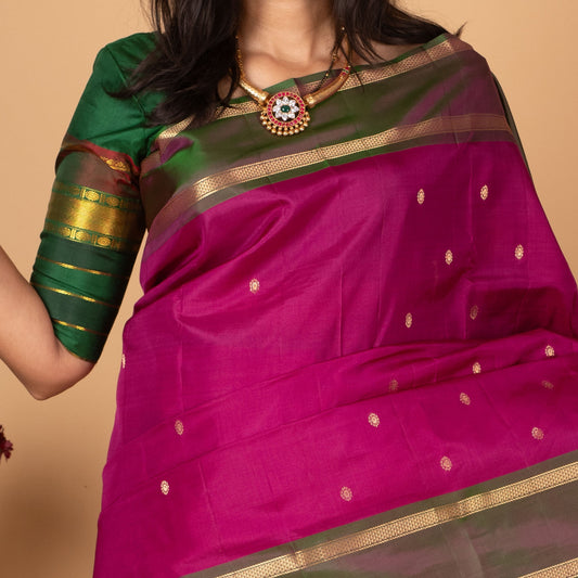 Orchid Purple and Dual tone green Pure Kanjivaram silk saree